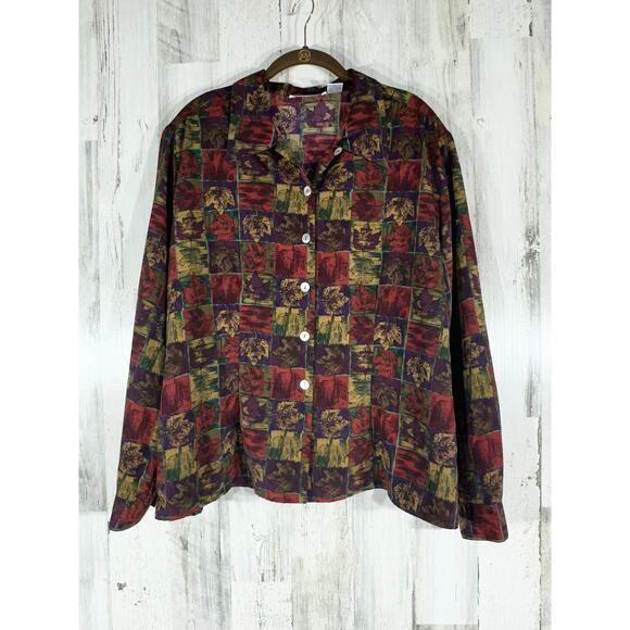 Impressions of California Button Up Blouse Size XL Autumn Leaves Thanksgiving - Picture 1 of 7